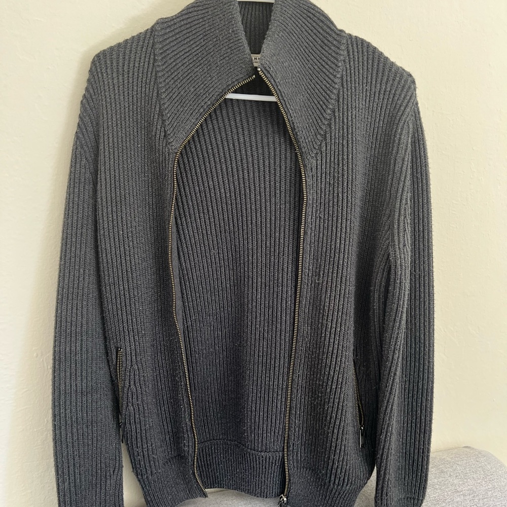 Heavy Charcoal Ribbed Zip Sweater
